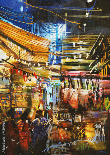 variegated colors of oriental market,digital painting