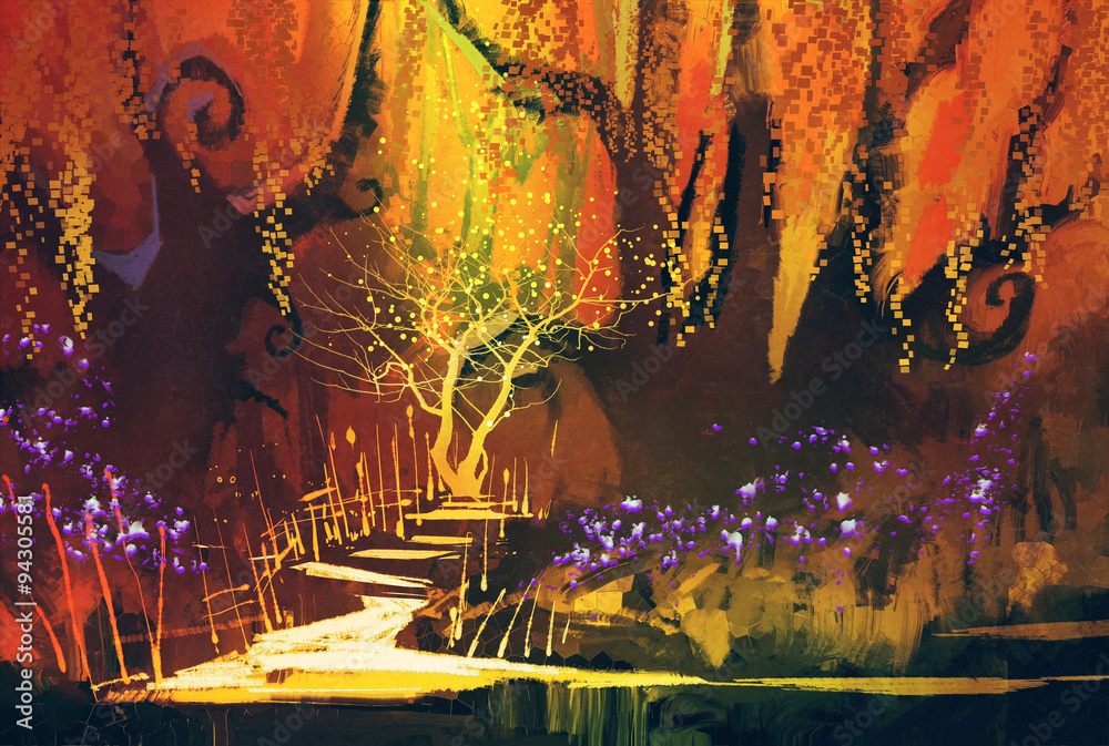 Fototapeta premium abstract colorful landscape,fantasy forest,illustration painting