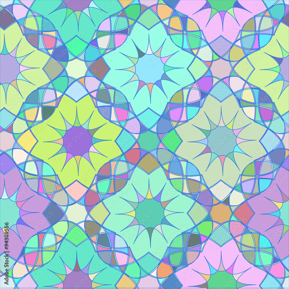 Seamless pattern -stained glass flowers in pastel tones.