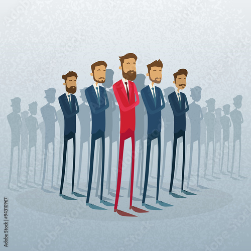 Red Businessman Leader Stand Crowd Individual With People Group