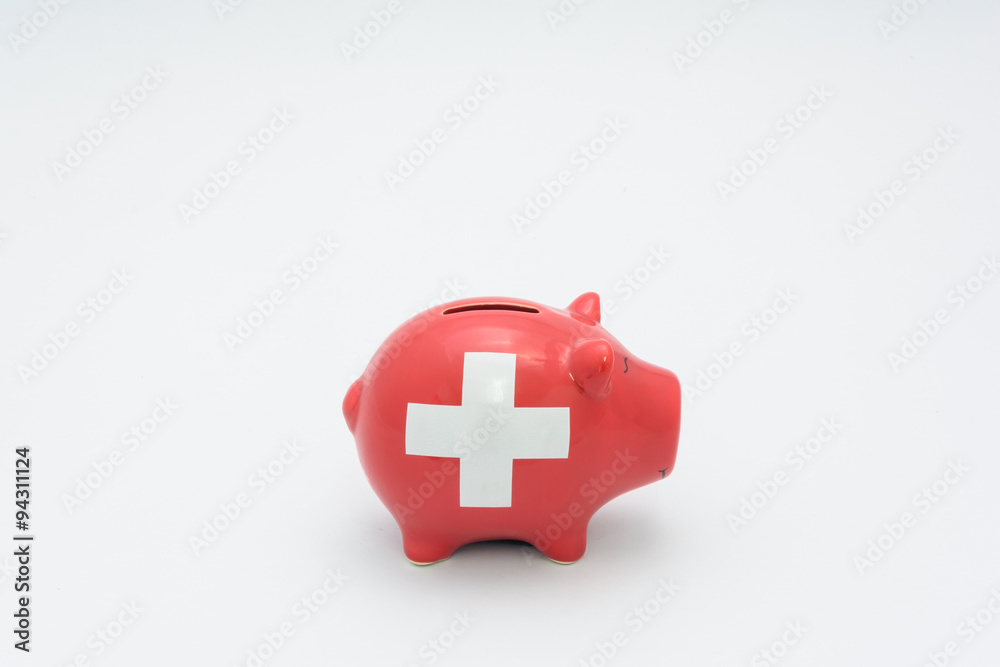 Swiss piggy bank on clear white background Swiss piggy bank on clear white background