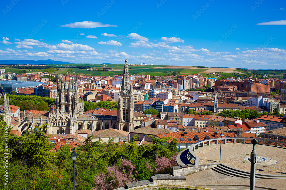 Burgos aerial view skyline with Cathedral in Spain