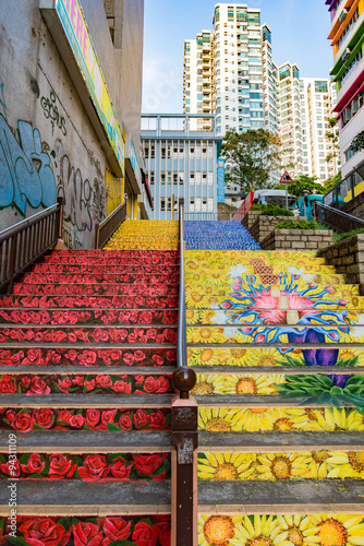 HONG KONG, CHINA - August 5, 2015 : Stair art painting on Nathan road 