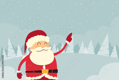 Santa Claus Point Finger Copy Space Winter Snow Forest Christmas