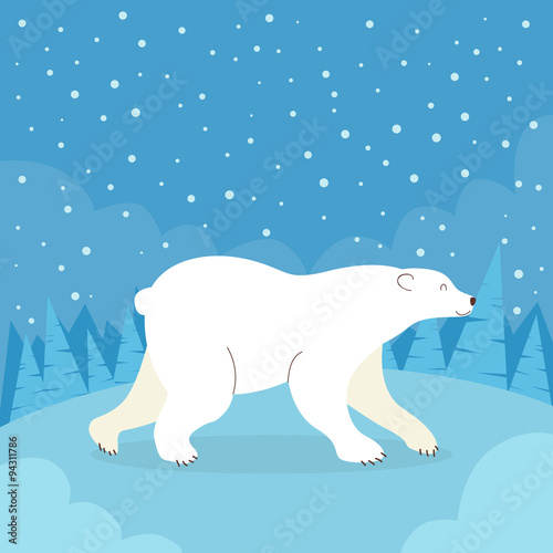 Cartoon Polar White Bear Winter Cold Forest Colorful