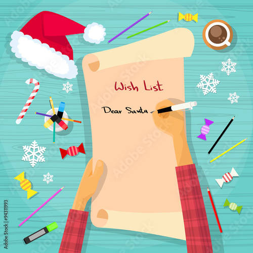 Merry Christmas Wish List To Santa Clause Child Hand Writing Pen