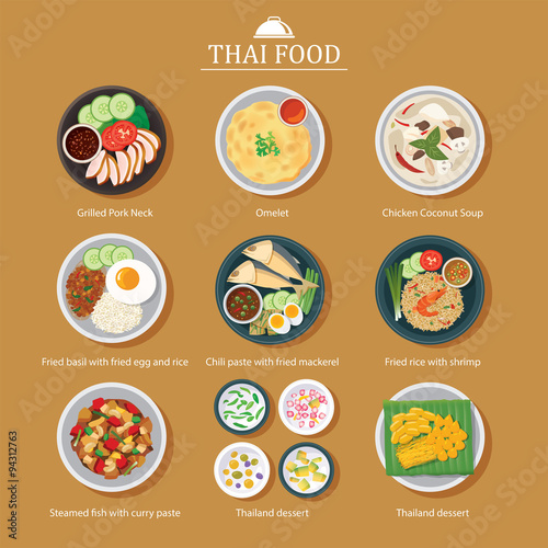 vector set of thai food flat design