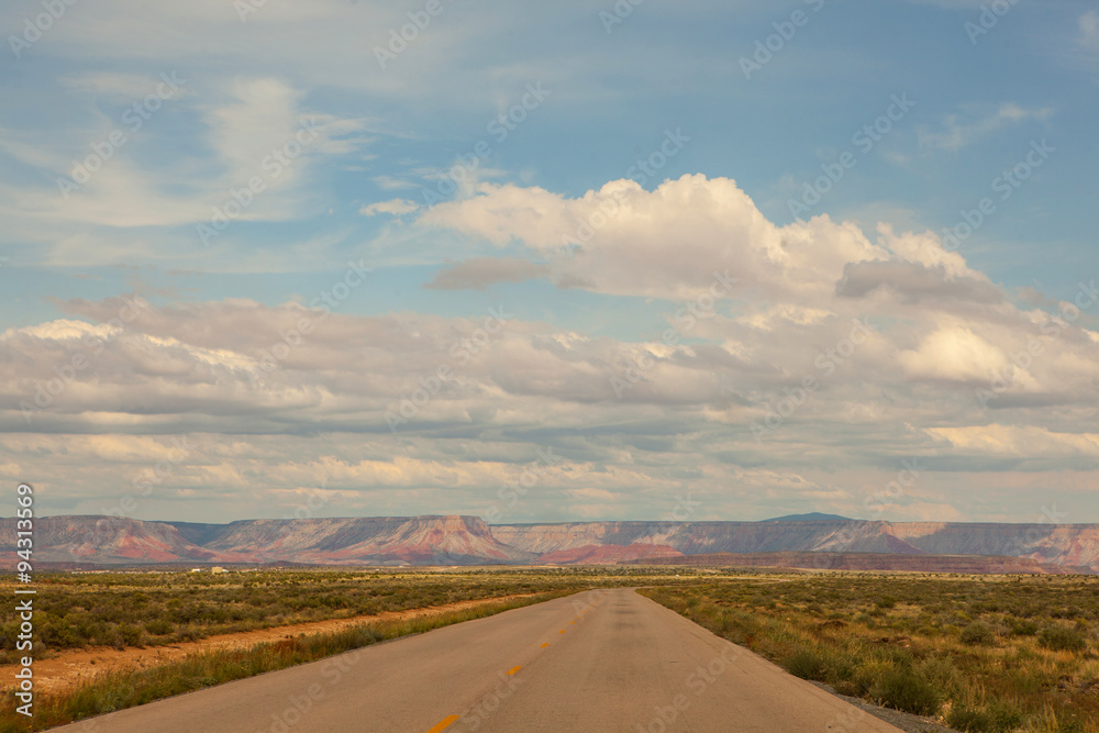 Charming desert road towards Grand Canyon, Arizona, USA