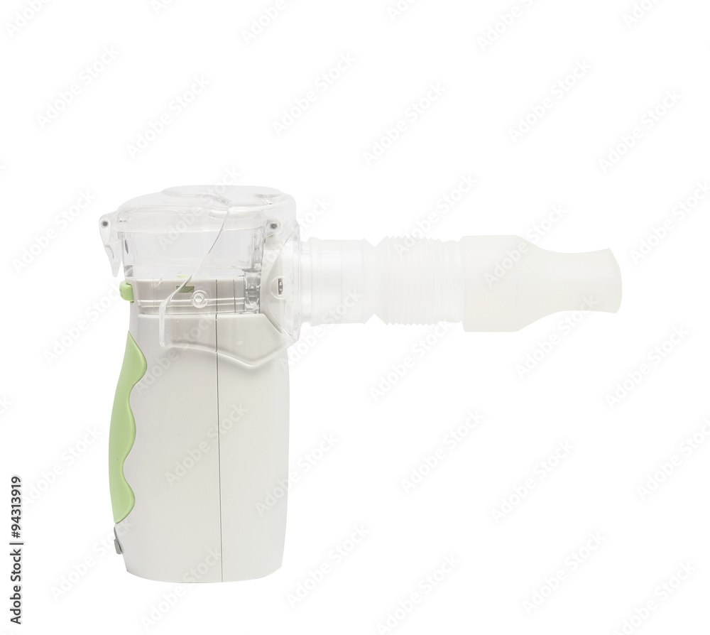 Ultrasonic nebuliser with mouthpiece isolated on the white background Ultrasonic nebuliser with mouthpiece isolated on the white background