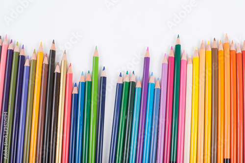 Colour pencils isolated on white background close up