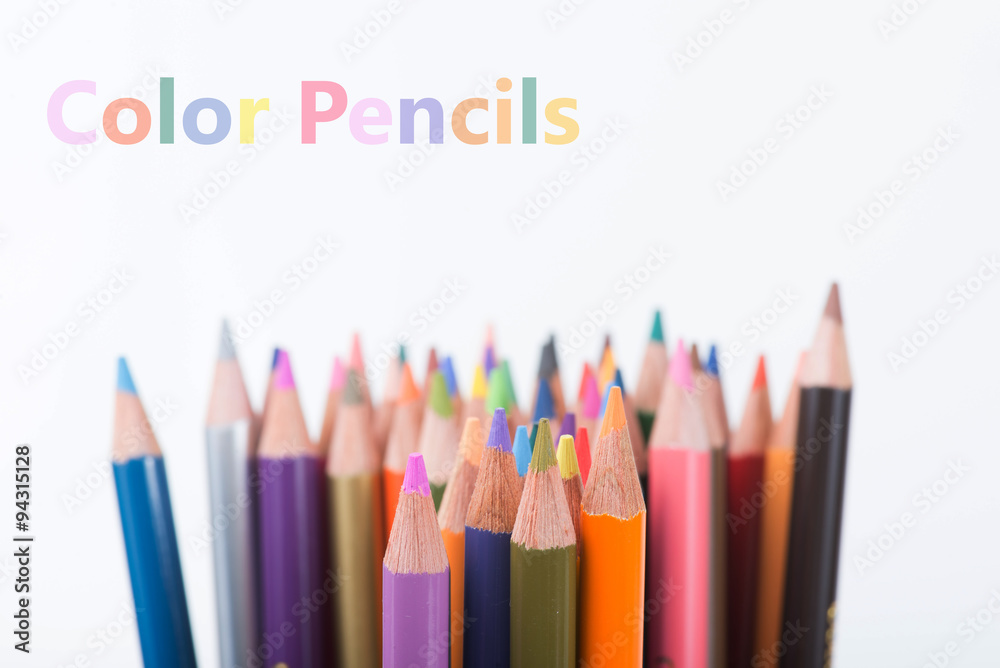 Colour pencils isolated on white background close up Colour pencils isolated on white background close up