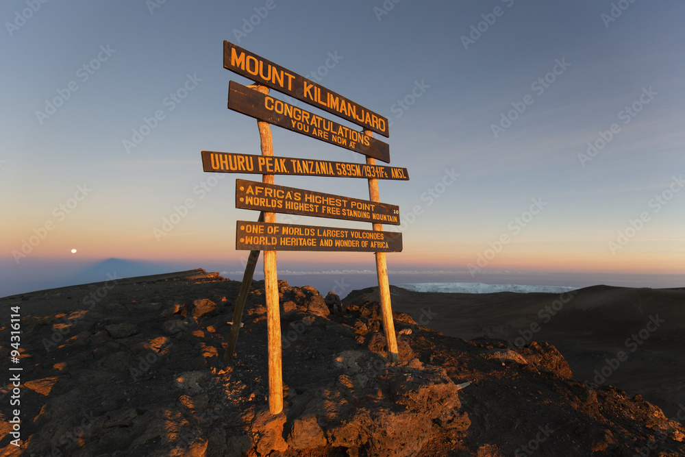 Fototapeta premium Uhuru Peak (highest summit) on Mount Kilimanjaro in Tanzania, Africa.