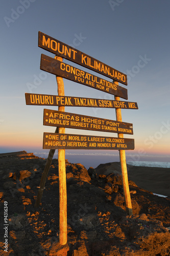 Uhuru Peak (highest summit) on Mount Kilimanjaro in Tanzania, Africa.