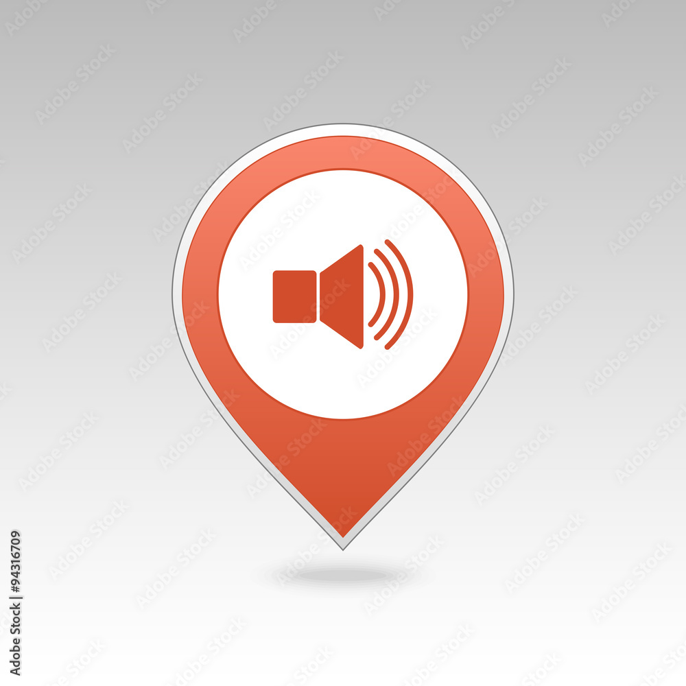 Speaker pin map icon. Map pointer, markers. Speaker pin map icon. Map pointer, markers.