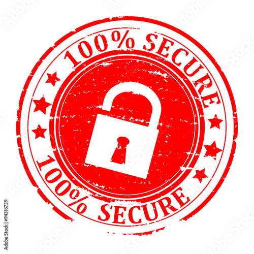 Damaged Red round seal with the inscription - secure - vector svg