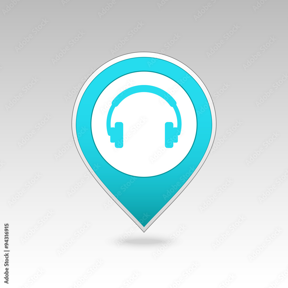 Headphone pin map icon. Map pointer, markers. Headphone pin map icon. Map pointer, markers.