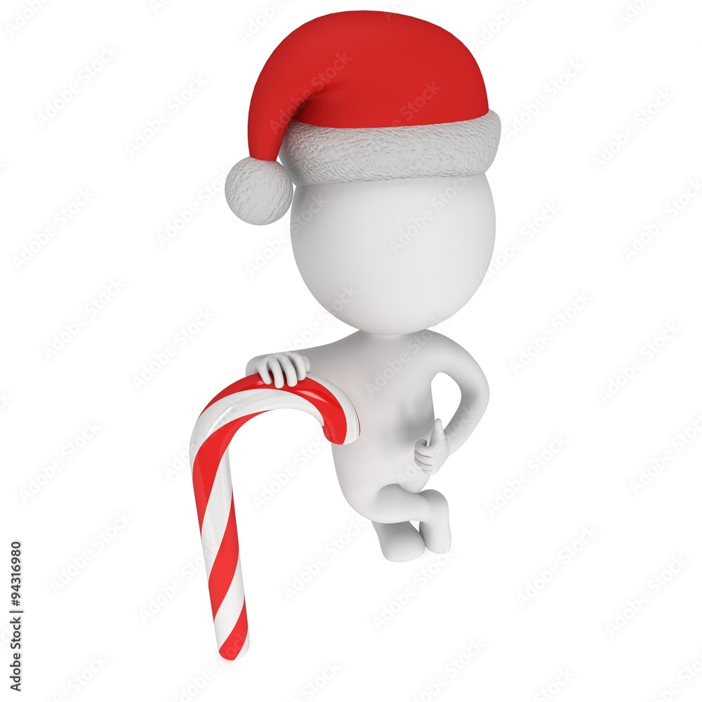 3d white santa claus cap with candy cane. 3d white santa claus cap with candy cane.