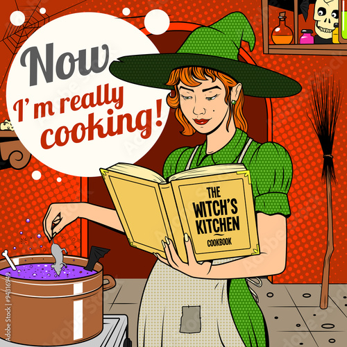 Witch preparing a potion vector illustration