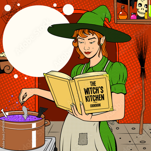 Witch preparing a potion vector illustration