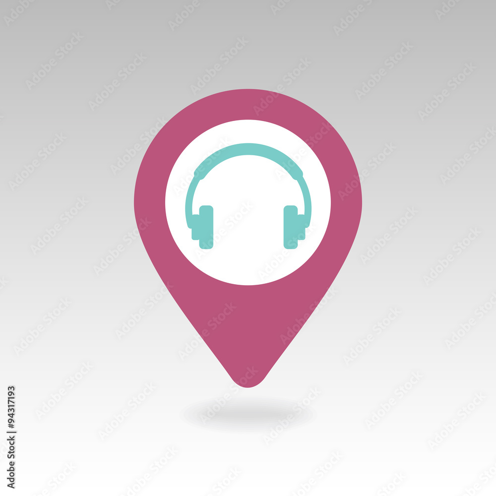 Headphone pin map icon. Map pointer, markers. Headphone pin map icon. Map pointer, markers.