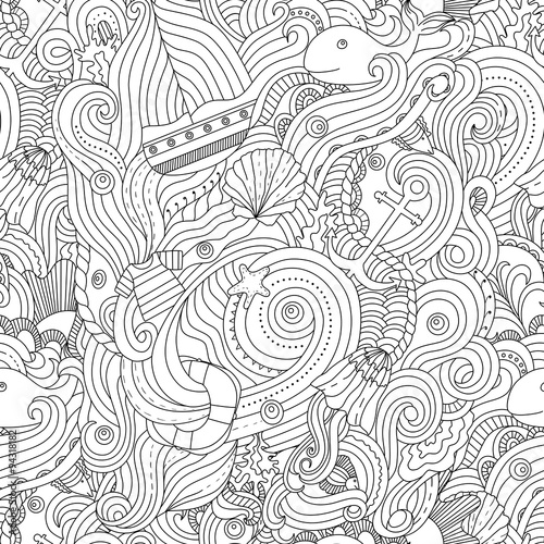 Nautical pattern. Adult coloring page