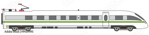 Detailed linear high-speed train on a white background. vector express railway illustration