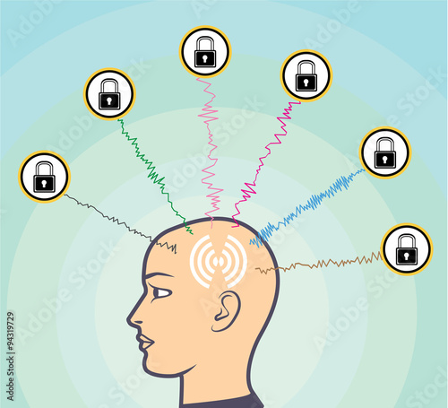 Blocked Locked Secured Brainwaves Human subject Vector Illustration