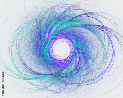 Abstract fractal design. Multiple blue spirals on white.