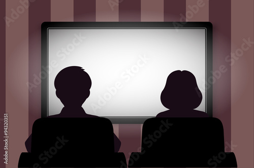 Family leisure, people behind viewing of the TV at night.