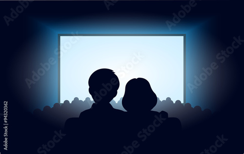 silhouettes a loving couple at movie theater