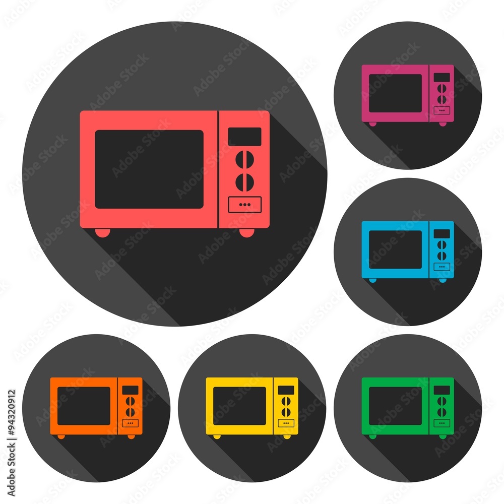 Microwave oven sign icons set with long shadow Microwave oven sign icons set with long shadow