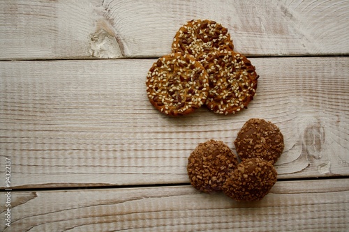 Cookies with sesame seeds, cookie crumbs