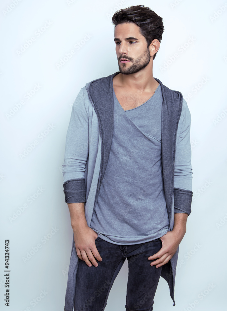 handsome young and fit man posing in casual clothes handsome young and fit man posing in casual clothes