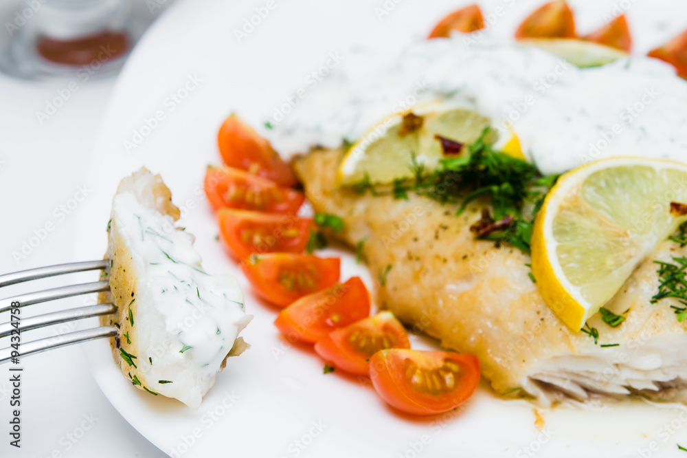 grilled fish with vegetables and cream sauce grilled fish with vegetables and cream sauce