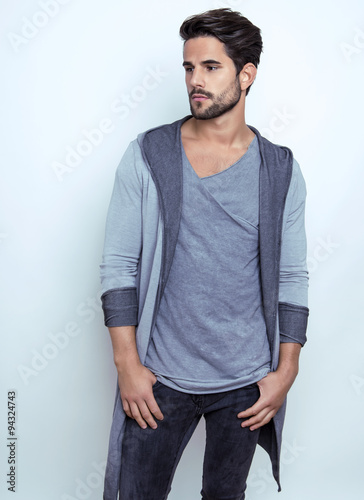 handsome young and fit man posing in casual clothes