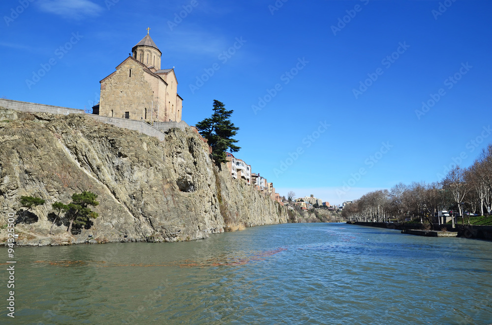 Assumption Church on the rock over the Kura River in Metekhi district of Tbilisi 