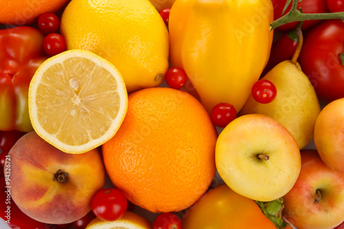 Colourful  juicy  tasty  healthy  fruit and vegetables background