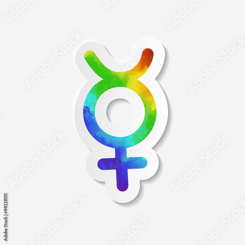 Gender identity icon. Non-binary intersex symbol or virgin female (Mercury) symbol. Sticker with watercolor effect. Vector illustration.