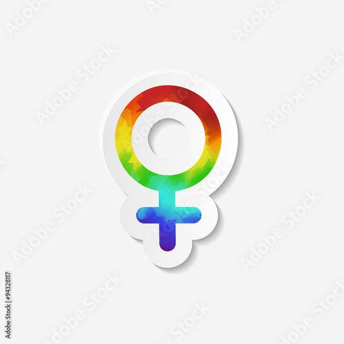 Gender identity icon. Female (Venus) symbol. Sticker with watercolor effect. Vector illustration.