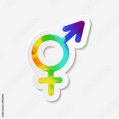 Gender identity icon. Intersex or transgender symbol. Sticker with watercolor effect. Vector illustration.