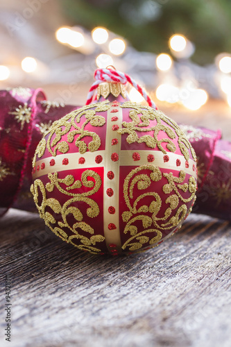 golden ball with christmas lights 