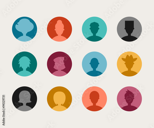 Set of Colorful Flat Design People Avatar Icon Set.  Mens and Womens Silhouettes