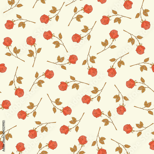 Wallpaper Mural Hand-drawn seamless retro pattern with roses. Background for web pages, wedding invitations, save the date cards. Flower vector illustration. Torontodigital.ca