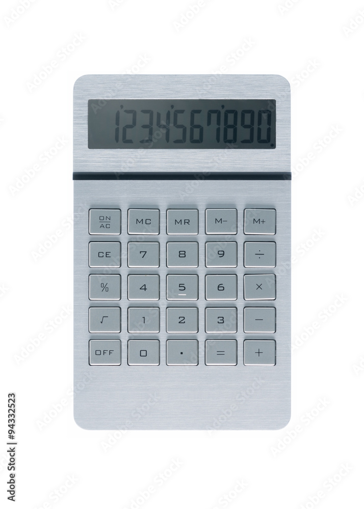 Silver calculator on white background Silver calculator on white background
