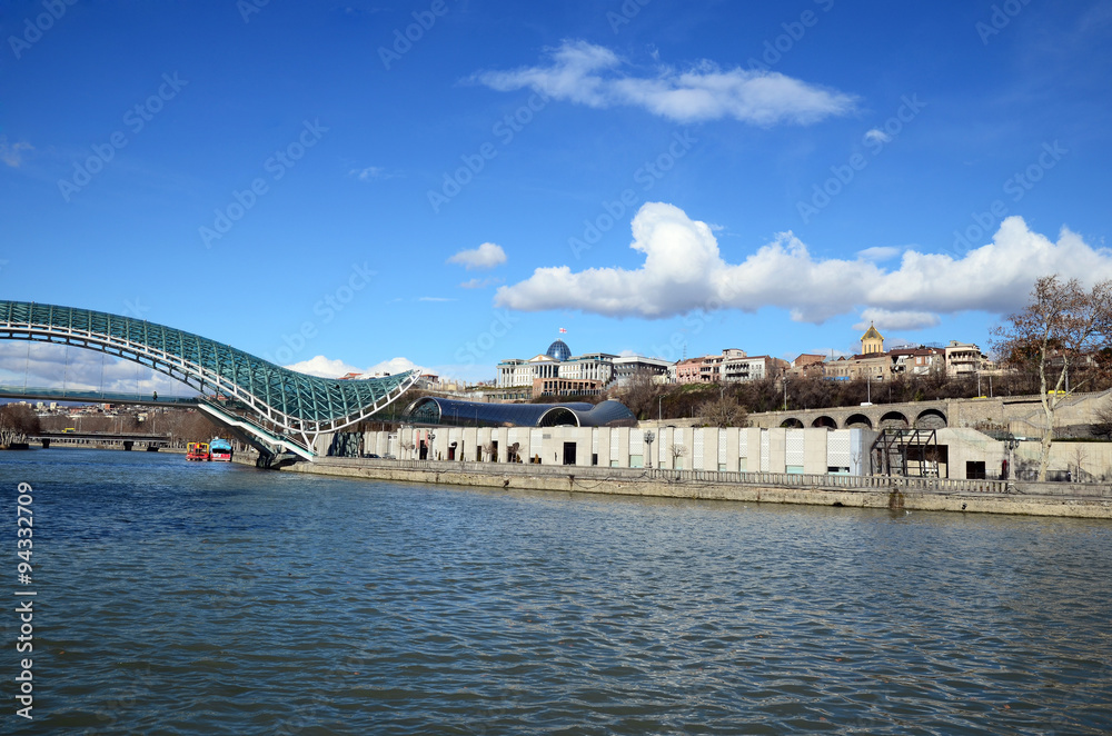 The Bridge of Peace - futuristic pedestrian bridge over the Kura River. Tbilisi