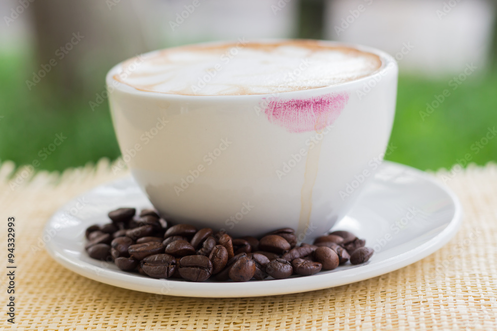 Coffee stains lipstick purple color on cup Coffee stains lipstick purple color on cup