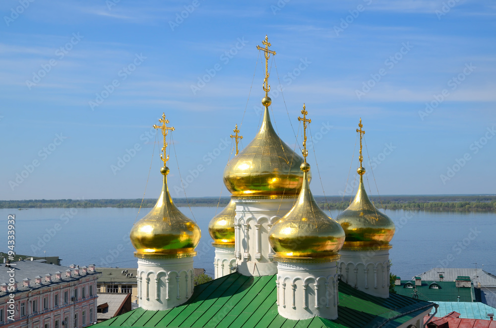 Volga river and old russian church Volga river and old russian church