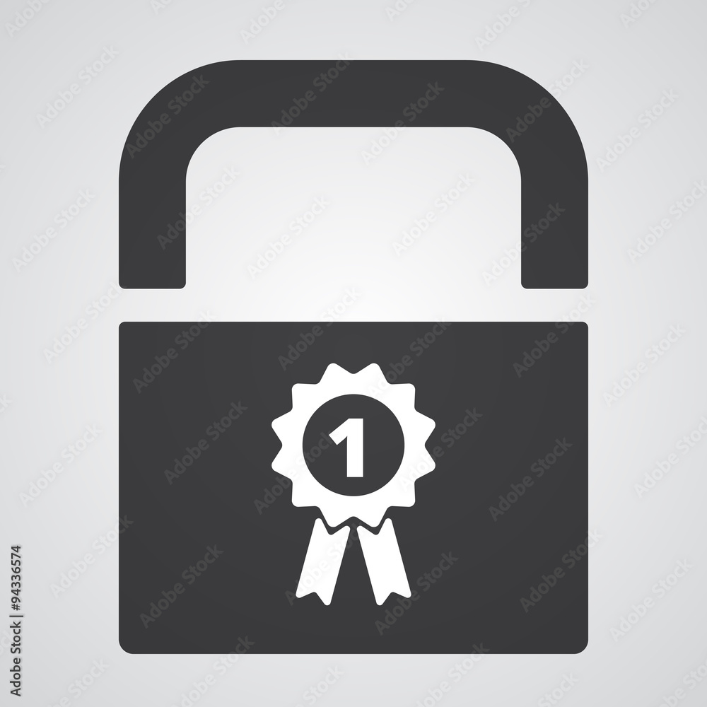 White Prize Ribbon icon on black pad lock White Prize Ribbon icon on black pad lock