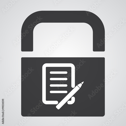 White Pen And Paper icon on black pad lock