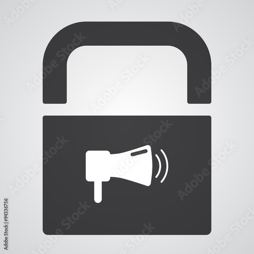 White Megaphone icon on black pad lock